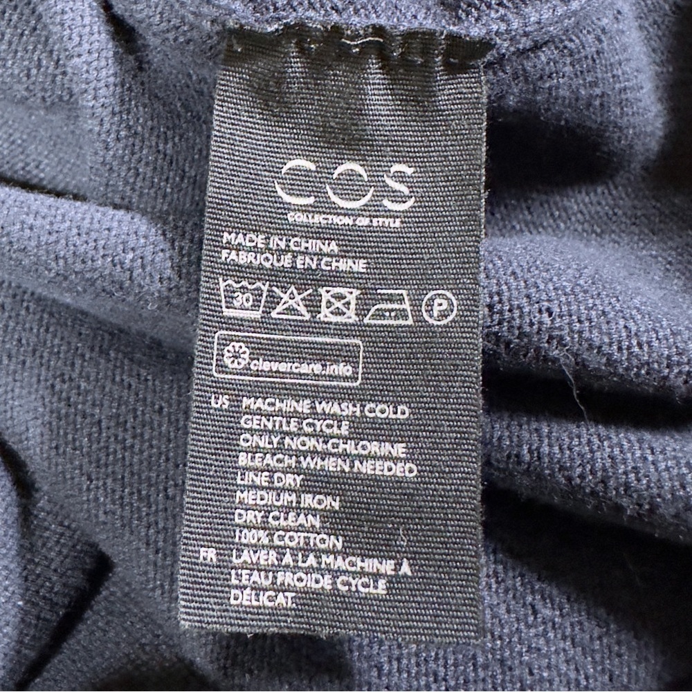 COS Navy Blue Mixed Media Knitted Sweater With Shirt Detail Ruffle Hem Size XS - Picture 8 of 9